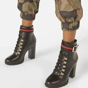 Ribonea Lace-Up Platform Ankle Boot Black Red Belted SZ US10/UK8/EU41 Grunge Got